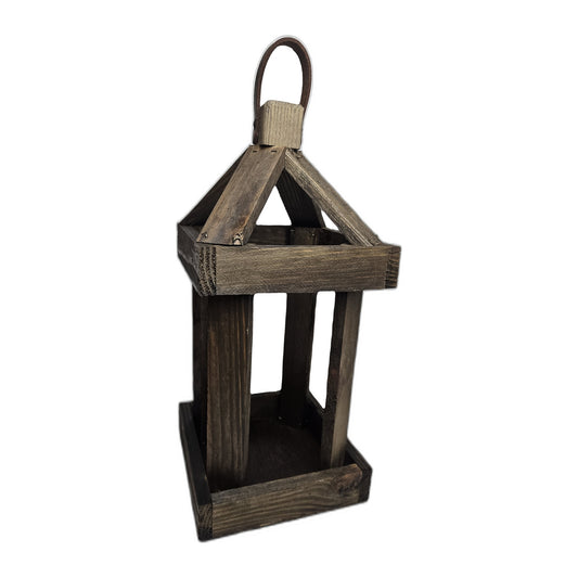 Handcrafted Wood Candle Lantern with Leather Handle & optional Iron Hook Stand